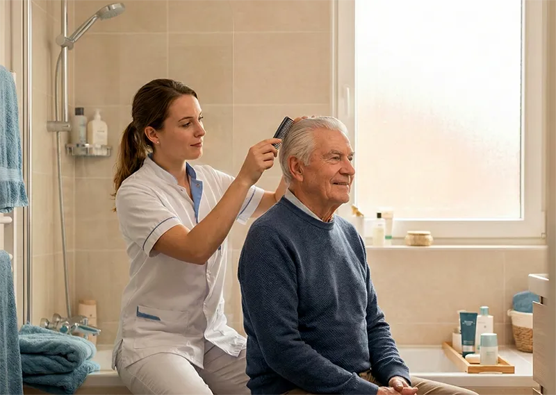 Pflegekraft hilft bei der Körperpflege